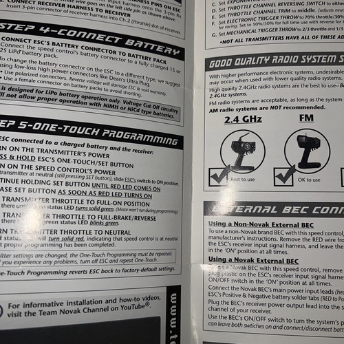 Novak Club Brushless ESC Setup Guide Manual - Picture 2 of 3
