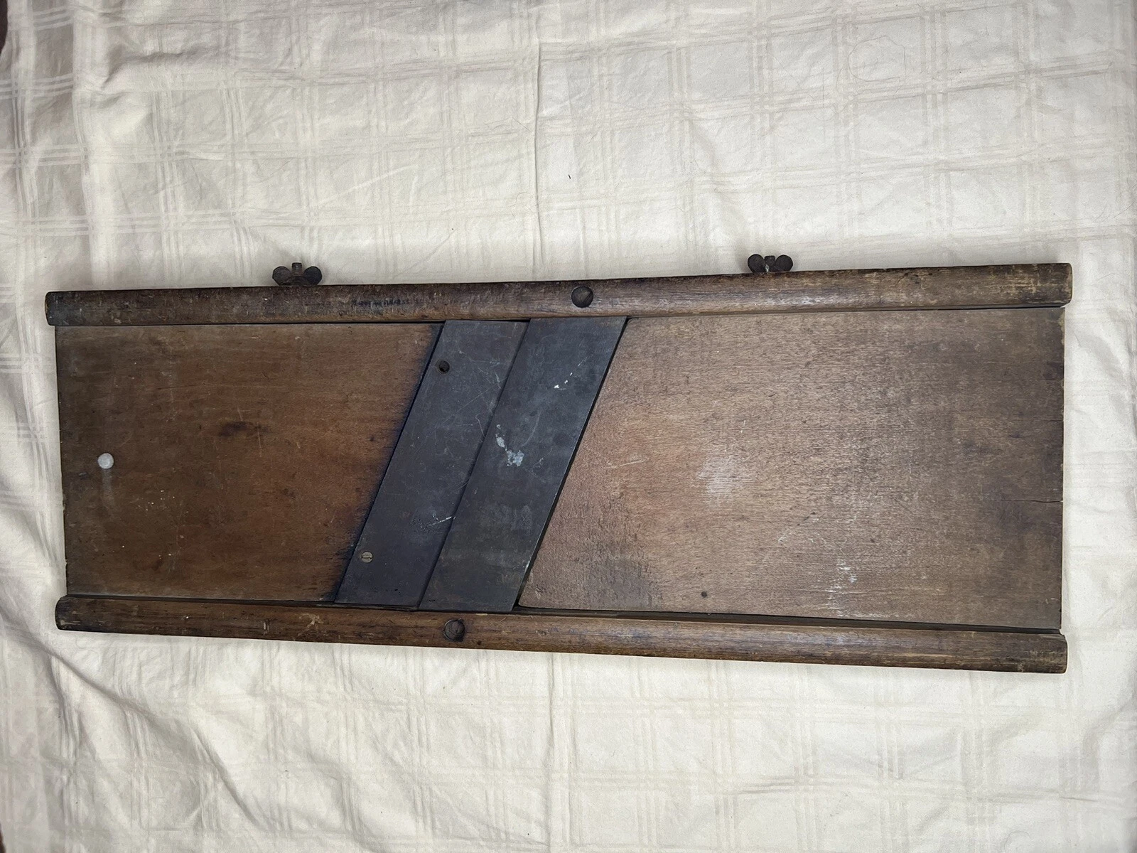 Vintage wooden kraut cabbage cutter slicer board mandolin 2 blade 18.5"