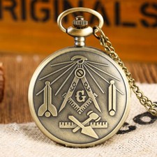 Bronze Masonic Freemasonry Square and Compass Mason Retro Necklace Pocket Watch