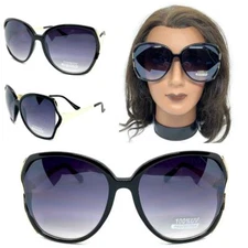 Oversized Exaggerated Vintage Retro Style SUNGLASSES Huge Big Black & Gold Frame