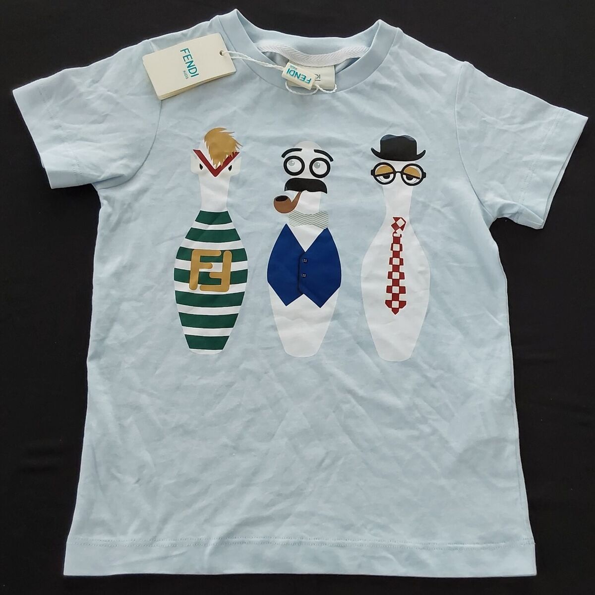 NWT NEW Fendi kids blue t-shirt with FF logo and bowling NWT NEW Fendi kids blue t-shirt with FF logo and bowling