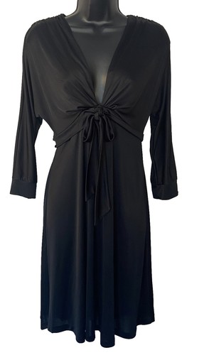 IODICE Beautiful Drop V-Neck Draped Bow Tie Black Dress Size Medium