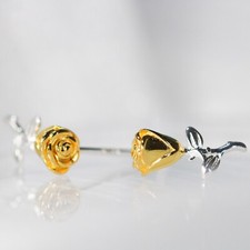 925 sterling silver golden rose flower stud earrings