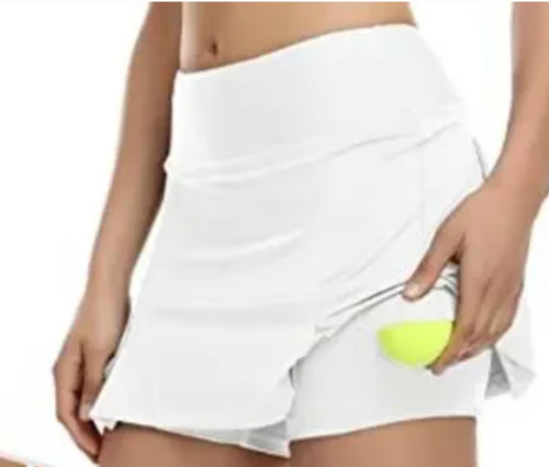 Women's Athletic Pleated Tennis Skirts Shorts with Pockets High Waisted White M