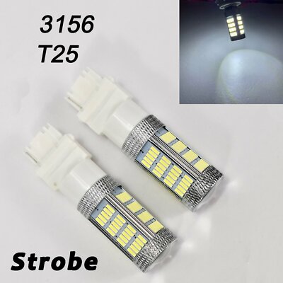 Strobe White Rear Turn Signal T25 3156 3456 92 SMD LED Light Bulb Universal Fit