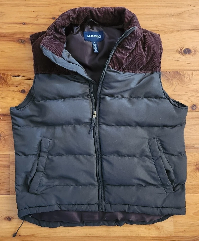 St. John’s Bay Two-toned Brown/Gray Puffer Vest W/Corduroy, Men's Small, EUC - Image 2 of 4