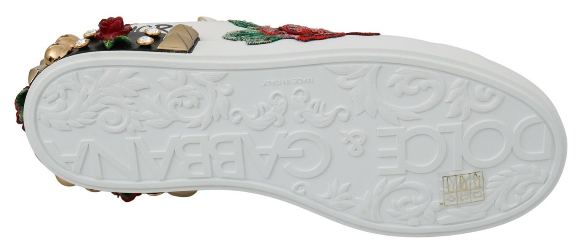 Dolce & Gabbana ローカット レーススニーカー ホワイト/ローズ DOLCE & GABBANA White Roses Sequined Crystal Womens Sneakers