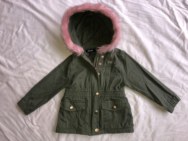 DKNY lightweight jacket * Full Zip * Faux Fur trimmed Hood * 18 mo * Excellent !