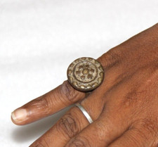 1800's Antik Bronze Finger Ring Rund Geprägte Handgefertigt Original -16479