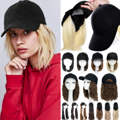 Natural Wavy Hairpiece Baseball Cap with Straight Hair Wig Women Bob Full Wigs