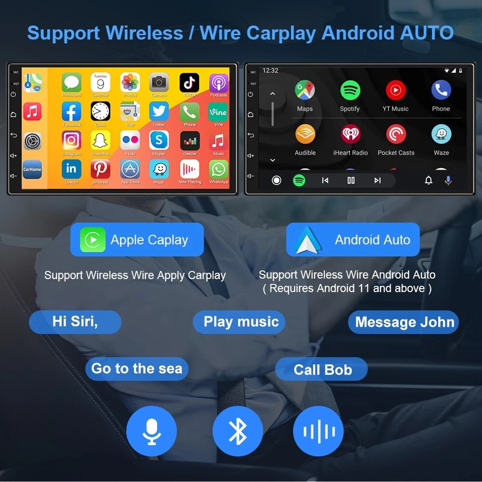7" Android 15 Apple Carplay Car Stereo Radio GPS Navi WiFi Double 2DIN 4+64GB BT - Image 2 of 4