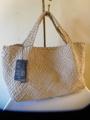 New FALOR Firenze Woven Leather Lg Tote Bag w/built in Zip Pouch~Taupe Hand Made