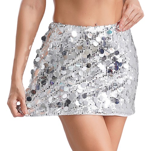 Womens Shiny Sequins Ruffle A-Line Skirts Layered Miniskirt Build-in Shorts - Picture 66 of 213