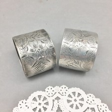 Antique Pewter Napkin Ring Set Wedding Couple A.T & G.T  Hand Engraved Floral