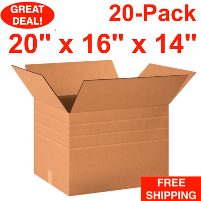 20-Pack 20'' x 16'' x 14'' Multi-Depth Cardboard Corrugated Shipping Boxes Bundle