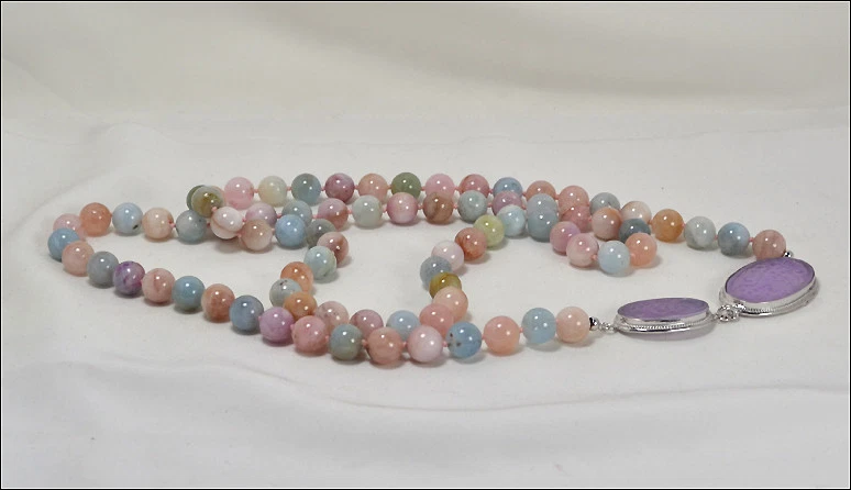 COLLANA LUNGA IN ARGENTO 925 CON BERILLO MULTICOLORE GIADA VIOLA OVALE AGLN 0125 - Immagine 2 di 3