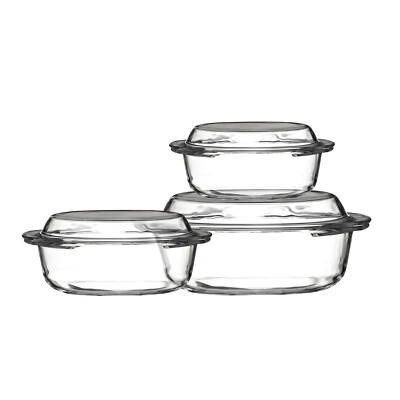 3er Set Klar Hartglas Auflaufformen Kochen Küche mit Deckel Backformen