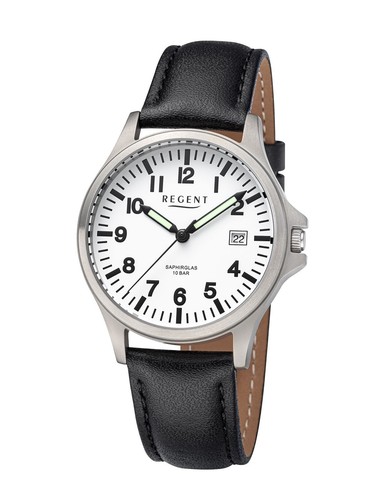 Kompakte sportliche Regent Titan/Saphirglas 36 mm Herrenuhr 10 BAR WR Lederband - 第 1/3 張圖片