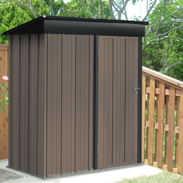 Pent Metal Outdoor Shed Garden House Tool Storage Organizer - 5 x 3ft Brown/Grey Pent Metal Outdoor Shed Garden House Tool Storage Organizer - 5 x 3ft Brown/Grey