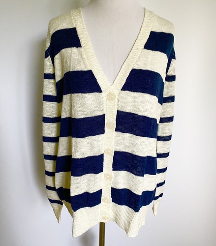 NAVY BLUE MIX STRIPE BUTTON CARDIGAN XL 