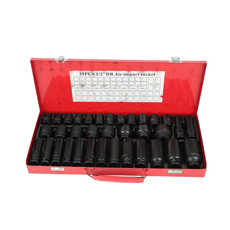 35pcs 1/2 Inch Drive Deep Impact Socket Tool Set Metric Garage Workshop ...