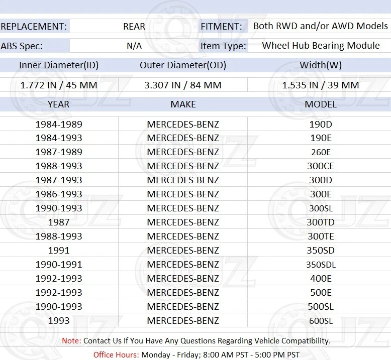 [TRASERO (cantidad 2)] 513130 cojinete de rueda [84 mm OD] para Mercedes-Benz 300CE 1988-1993 Foto 2 de 4