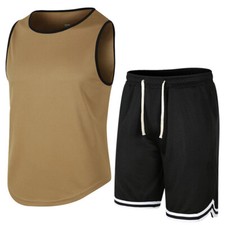 Men Summer Outfit 2-Piece Set Sleeveless Shirt and Shorts Sweatsuit Set