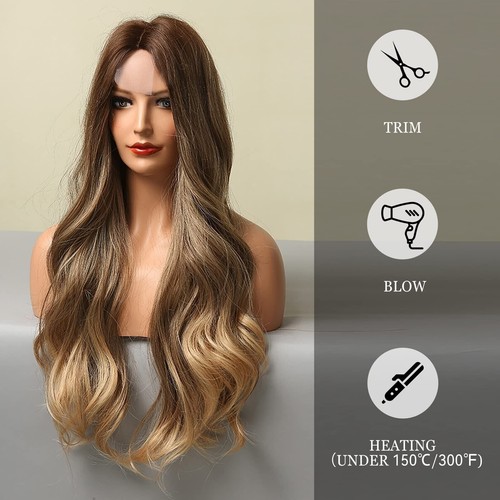 Women's Ombre Blonde Wave Lace 24" Long Wavy Curly Blonde Synthetic Wigs Hair - Picture 7 of 9