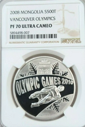 2008 MONGOLIA SILVER 500 TUGRIK S500T VANCOUVER OLYMPICS NGC PF 70 ULTRA CAMEO