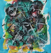 1984 Watercolor painting abstract composition signed