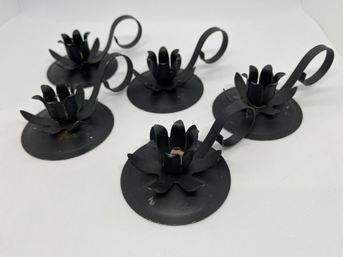 (5) Black Matte Metal Flower Pod design Candle Holders - Picture 2 of 2