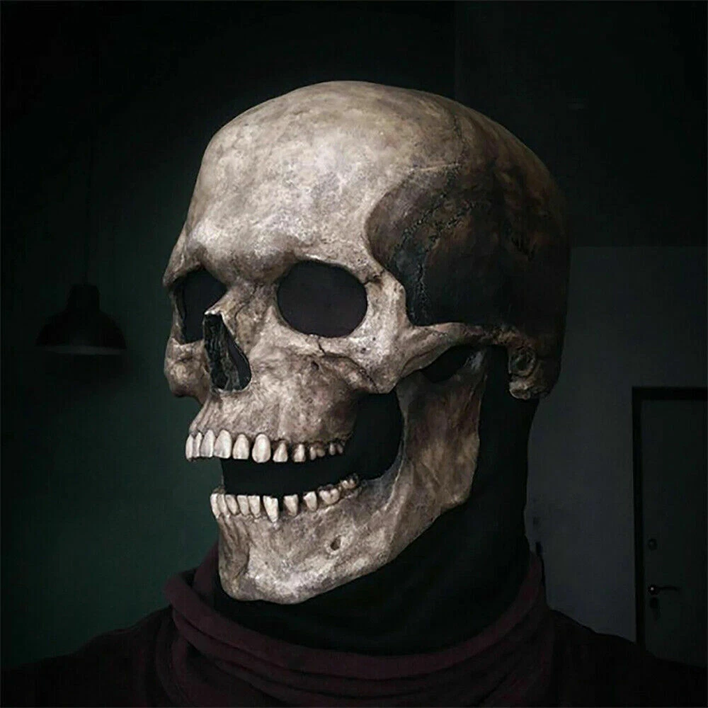 Men Halloween Horror Scary Mouth Can Move Latex Full Face Skeleton