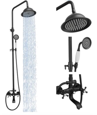 Outdoor Shower Faucet Set, Exposed Pipe Shower with 3 3-Functions Black