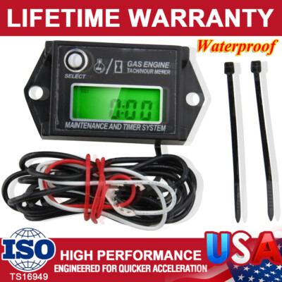 Gas Engine Tachometer Hour Meter Digital Inductive Waterproof Tiny Tach Meter US