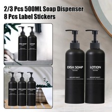2/3 Pcs 500ml Soap Dispenser Shower Gel Liquid Pump Empty Bottles with 8 Labels