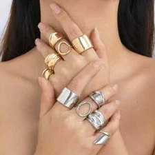 Set 5 Pcs Chunky Rings Statement Wide Band Thick Big Modern Geometric Irregular