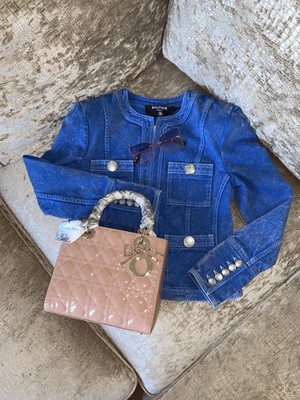 Balmain Denim Jeans Jacke Blazer Acid Blue Blau FR38 Palladium Knöpfe Silber