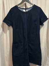 Women's Dark Indigo Short Sleeve Denim Dress with Raw Edges Size L
