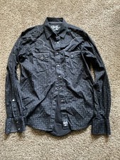 Vintage Rock 47 Wrangler Black Snap Pearl Embroidered Western Cowboy Shirt