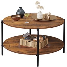 Round Coffee Table, 32.6" Small Coffee Table with Storage Shelf, 2-Tier Circl...