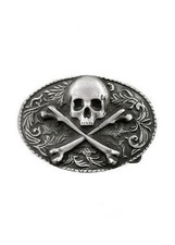 Ornate Oval Skull  Crossbones Belt Buckle
