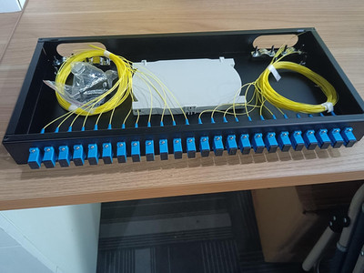 24 Port SC Rack Mount Enclosure Box + Splice Trays Fiber Cables Spool Singlemode