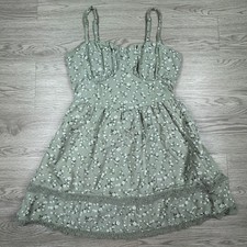 Hollister Women Mini Dress Small Green Floral Smocked Lace Trim Bustier Summer