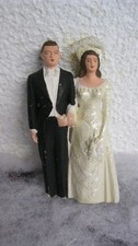 Topper de pastel de tiza vintage de novia y novio - Marble Like Novelty Co 1949 - 4 1/4"