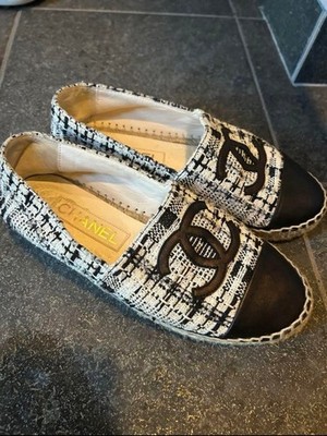 Chanel Espadrilles Flats Tweed Black X White Coco Mark Size 37 US Abt7 For Women