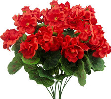 2 Pcs Artificial Red Geranium Bush Faux Flowers Geraniums Silk Flowers Outdoor P