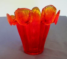 Vintage Viking Glass Sunburst Orange vase  5" tall 6" 1/2 W Glows
