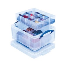 Clear Plastic Divided Storage Box with Lid and handles Stackable Home Office 21L