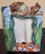 Vintage Takahashi San Francisco Hand Painted Ceramic Otter Photo Frame 3.5"x2.5"