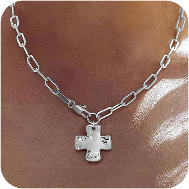 Chunky Cross Necklace for Women Trendy 14K Silver Layered Statement Cross FAST